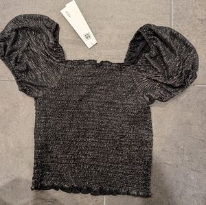 Aqua Girls' Smocked Puff Sleeve Top, Large 10-12